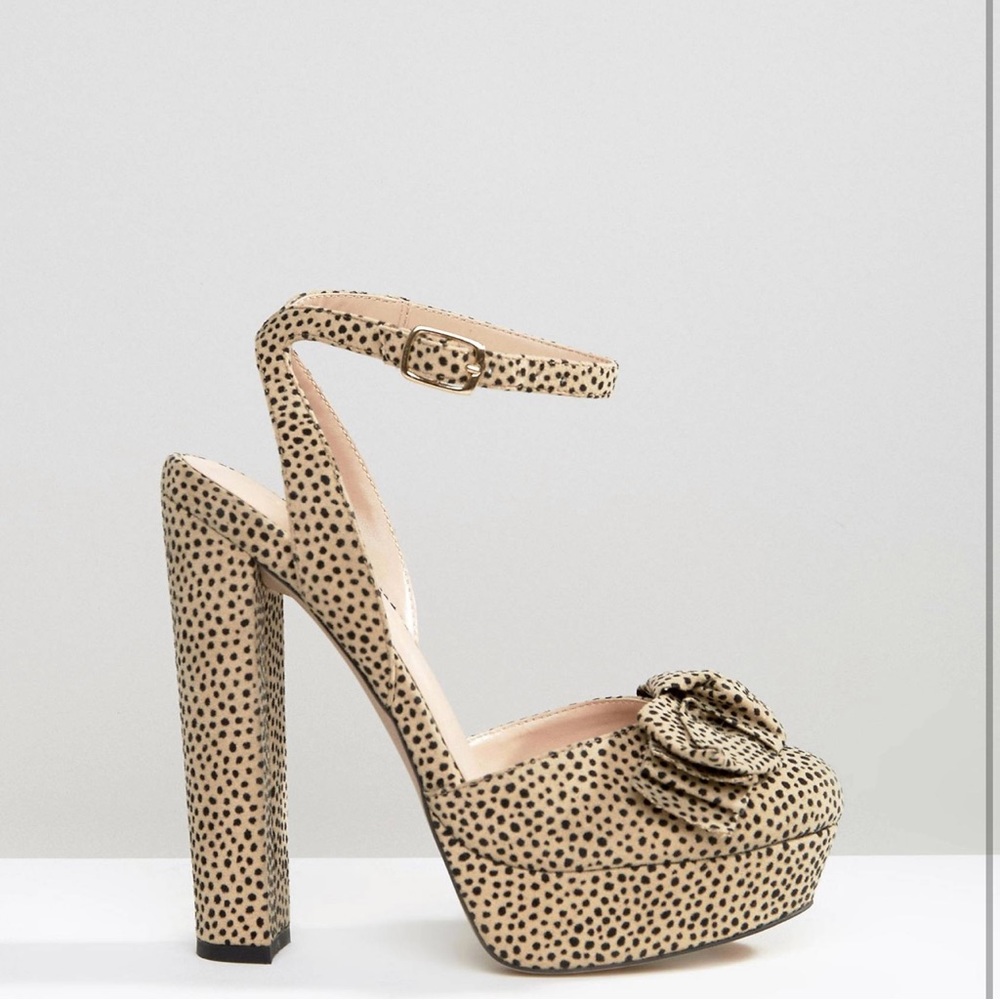 Office Show Leopard Print Bow Platform Heeled Sandals. Size US 7.